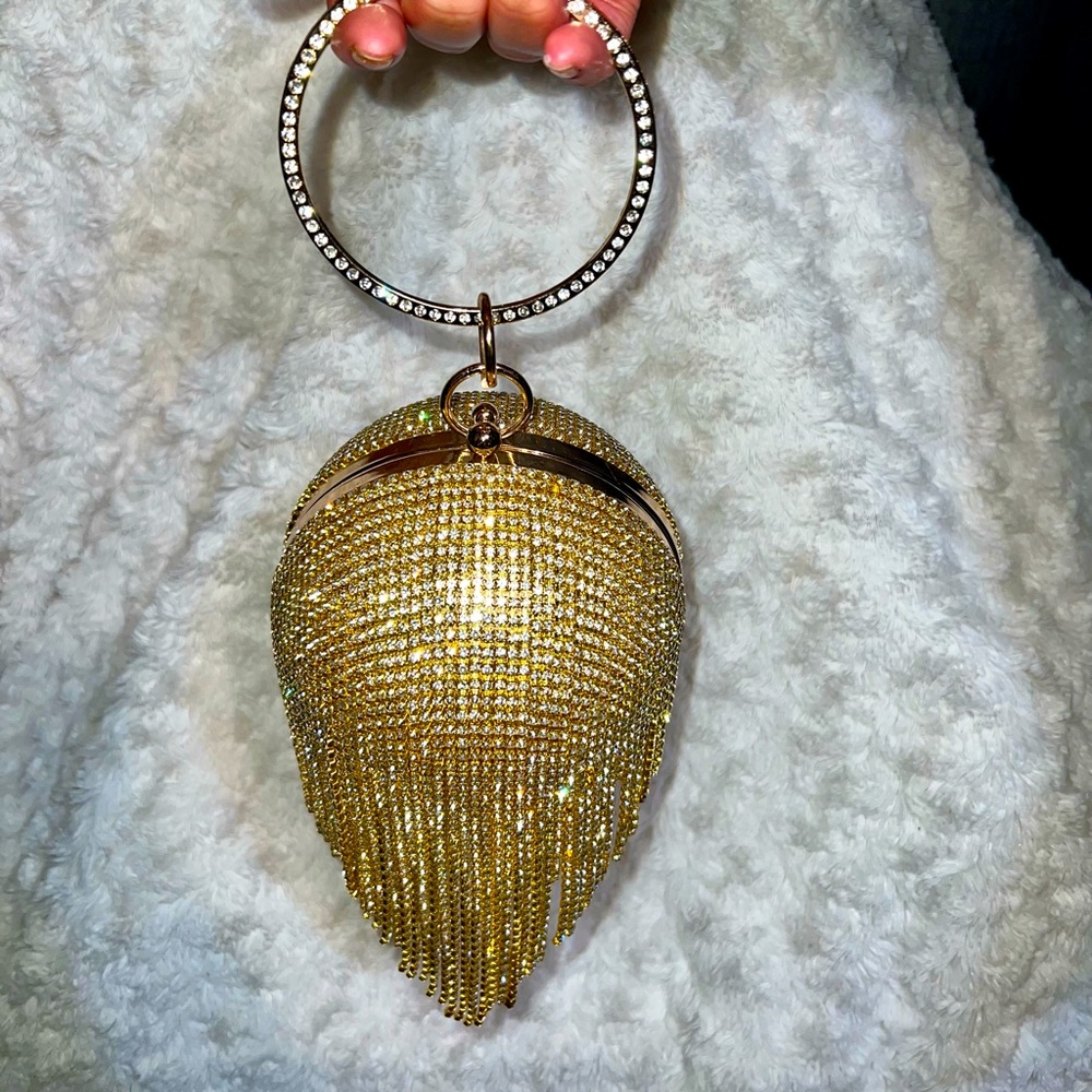 Round Ball Crystal Evening Clutch Purse Tassel